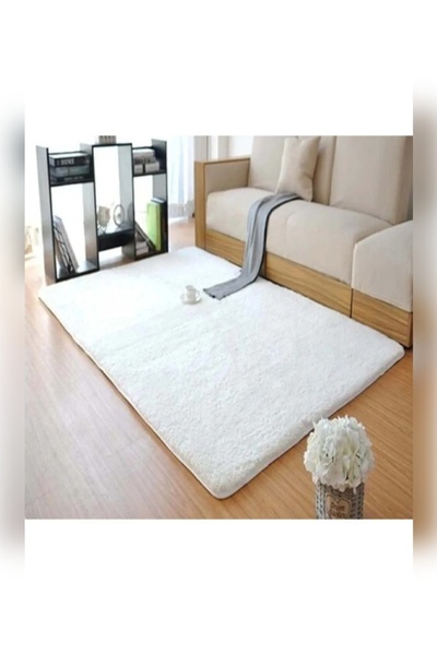 Sarar Pufyy Yumuşak Dokulu Tüylü Makinede Yıkanabilir Kaymaz Taban Peluş Halı BEYAZ