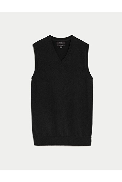 Marks & Spencer Saf Pamuklu V Yaka Süveter
