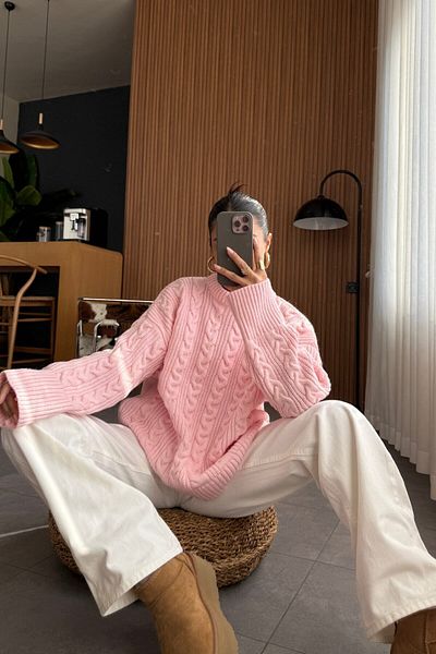 Bengi Clothing Γυναικείο πλεκτό πουλόβερ με μοτίβο πλεκτό με λαιμόκοψη