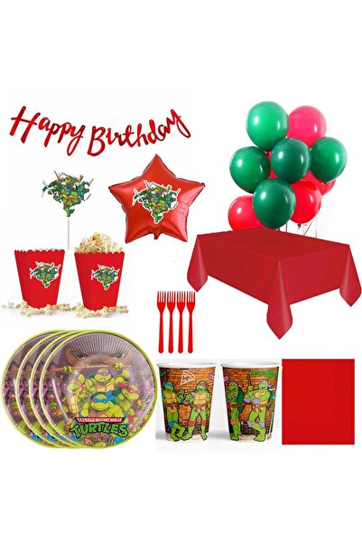 Parti Evreni Ninja Turtles Temalı Kırmızı Doğum Günü Seti 8 Kişilik