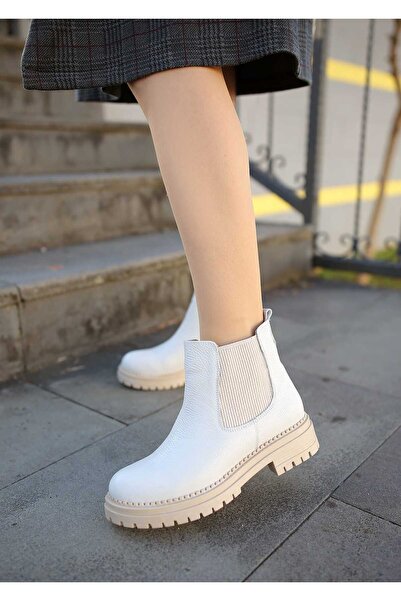 EREN SHOES BAG (CHELSEA) Ekru Gerçek Deri Bot