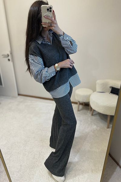 MoyStore Yumoş Striped Knitwear Shirt Pants Set