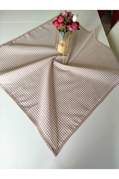 denizli hatırası Brown Gingham Cotton Fabric Square Vintage Tablecloth Brown ...
