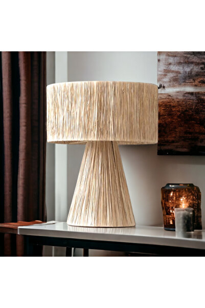 mammoly Bohem Abajur, Rafya Lambader, Hasır, Rustik Abajur, Yatak Odası, Salon Abajür, Gece Lambası