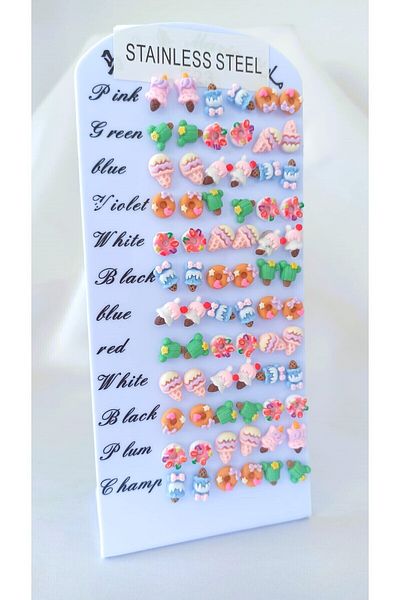 Accesstory Child Young Enamel Minimal Steel Earrings 3 Pairs