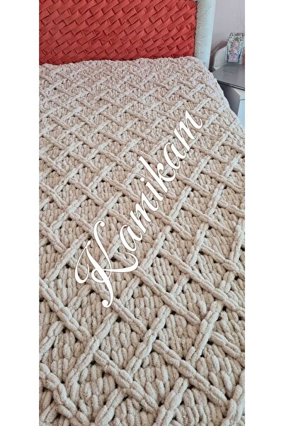 KAMİKAM Pelüş Kadife Yumuşacık Alize 100 x 100cm El Örgülü Bebek Battaniyesi, Koltuk Şalı sevgilisine hediye