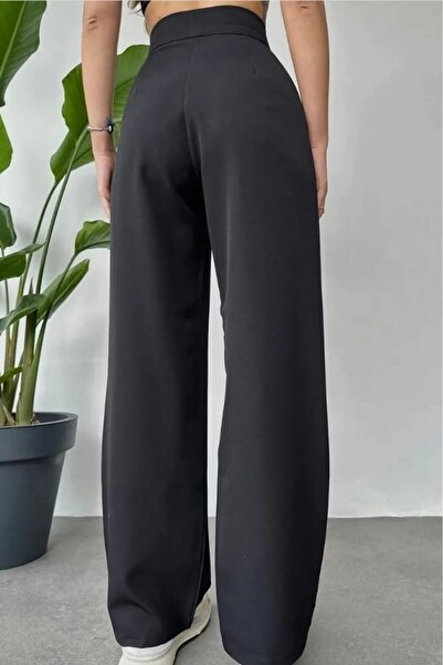 BILDEŞA Kadın Yüksek Bel Beli Lastikli Cırtlı Palazzo Pantolon Plazzo Ispanyol Bol Paça Kumaş Pantolon