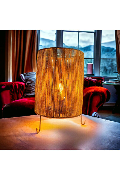 mammoly Bohem Abajur, Rafya Lambader, Hasır, Rustik Abajur, Yatak Odası, Salon Abajür, Gece Lambası