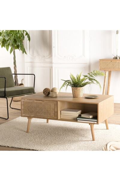 ŞafakMobilya Ahşap Hazeran Çekmece Detaylı Vintage Stil Orta Sehpa