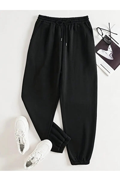 CAONNES Pantaloni de trening negri unisex cu elastic la gleznă ŞAH MODAgs