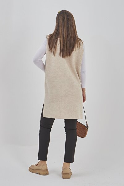 Fresh&Moda Women's Long Seasonal Knitwear Lycra Flexible Pocket Buttoned Vest