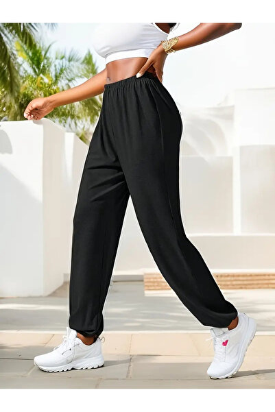 CAONNES Ψηλόμεσο μαύρο παντελόνι φόρμας - Ύφασμα πλεκτό με 2 κλωστές