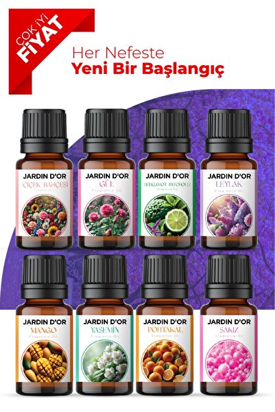JARDIN D'OR 8'li Set Esansiyel Uçucu Yağ Buhurdanlık Yağı Hava Nemlendirici A...