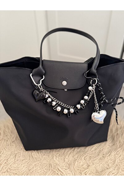 CHARMLUCKY SİYAH KALPLİ ZİNCİR CHARM ÇANTA AKSESUARI