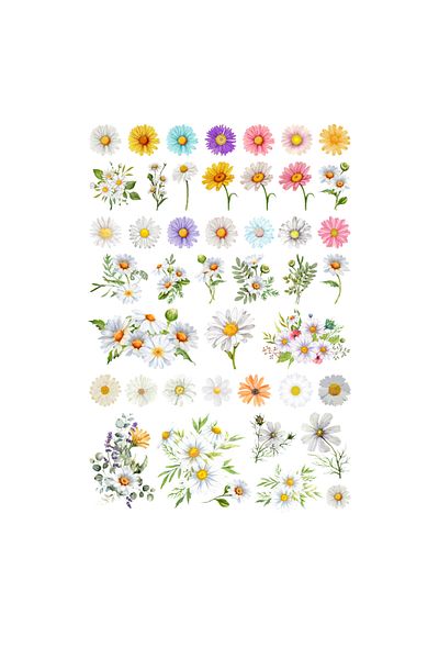 Ororabutik Daisy Fairycore Cottagecore - Σετ αυτοκόλλητων 44 τμχ, Σετ αυτοκόλλητων Scrapbook Bullet Journal