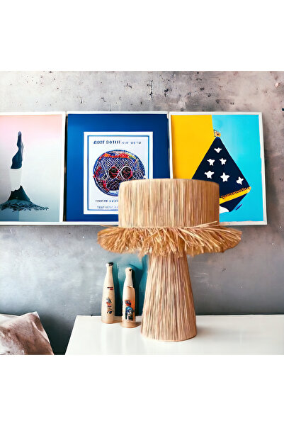 mammoly Bohem Abajur, Rafya, Jüt, Hasır, Rustik Lambader, Masaüstü, Yatak Odası, Salon Abajür, Gece Lambası