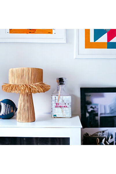 mammoly Bohem Abajur, Rafya, Jüt, Hasır, Rustik Lambader, Masaüstü, Yatak Odası, Salon Abajür, Gece Lambası