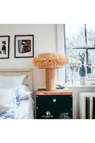 mammoly Bohem Abajur, Rafya Lambader, Hasır, Rustik Abajur, Yatak Odası, Salon Abajür, Gece Lambası