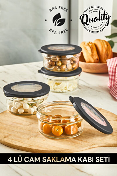 Qlux 4 x 415 ml Silicone Lid Glass Breakfast Set Storage Container