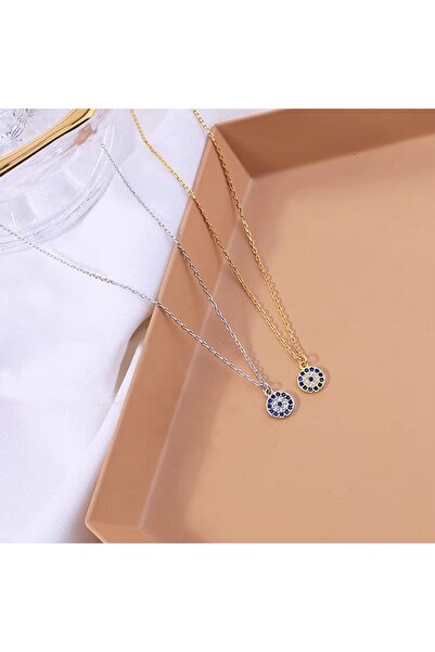 esem gold MİNİMAL NAZAR BONCUKLU  GÜMÜŞ KOLYE