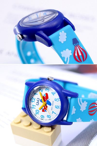 Q&Q Blue Airplane Sky Balloon Pattern Waterproof Boy Wrist Watch