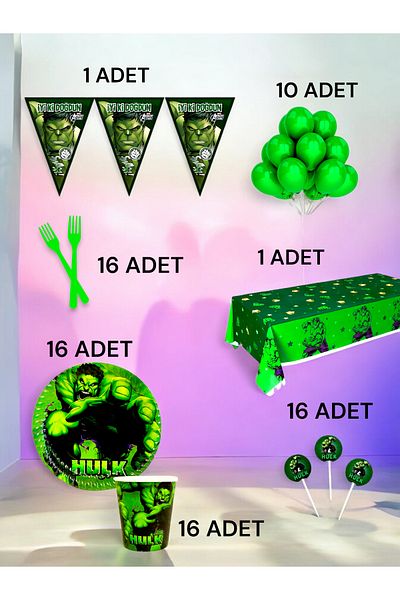 VibeHome Hulk Themed L Pack for 16 - Birthday Party and Fun Events