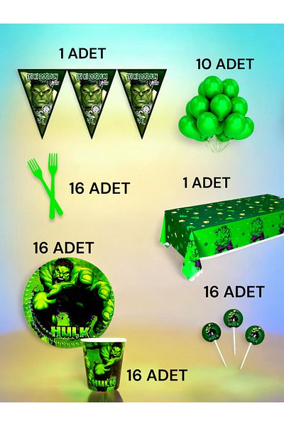 VibeHome Hulk Themed L Pack for 16 - Birthday Party and Fun Events