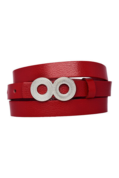 GoDeri 100% натуральна шкіра, сріблястий пряжка, тонкий 2 см червоний жіночий ремінь; ремінь для сукні, брюк GÖZ.OVAL