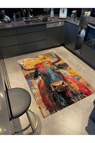 Rugs Modern Halı Kemal Koleksiyonu Çok Renkli Karikatür Soyut İnek Desenli Do...