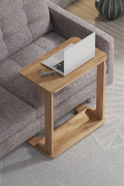 DESENGO مكتب بعجلات من خشب الصنوبر الأطلسي، طاولة جانبية، طاولة خدمة C، طاولة كمبيوتر محمول