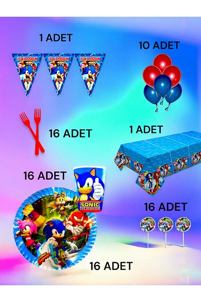 VibeHome Sonic Themed L Pack for 16 - Birthday Party and Fun Events