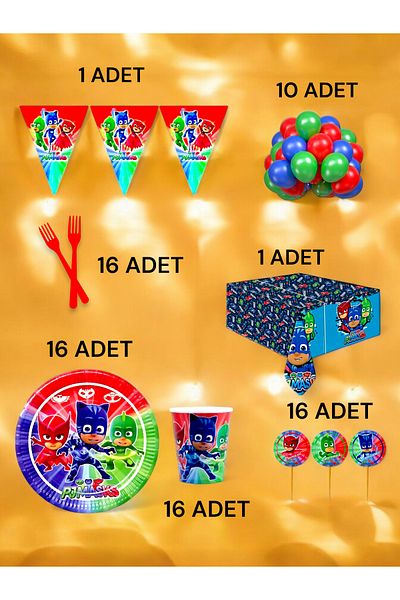 VibeHome Pijamask Themed L Pack for 16 - Birthday Party and Fun Events
