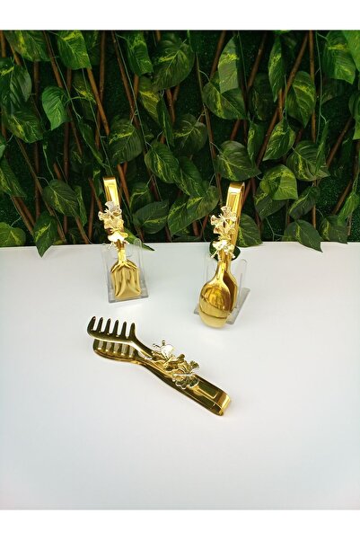 Moon Dizayn Gold Serving Tongs Set of 3 with Butterfly Accessories - Salad Pasta Pastry Tongs Set of 3