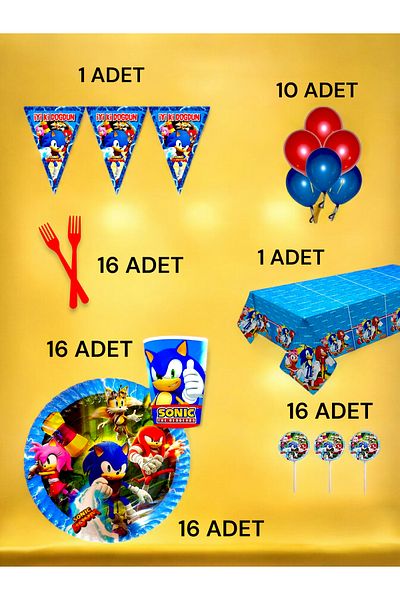 VibeHome Sonic Themed L Pack for 16 - Birthday Party and Fun Events