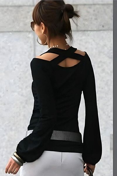 Lucky Line Bluză elegantă tricotată din viscoză - mâneci cu bule și detaliu încrucișat, stil japonez