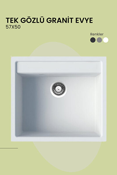 Paket Bu Beyaz Tek Gözlü Granit Mutfak Evyesi (57X50)
