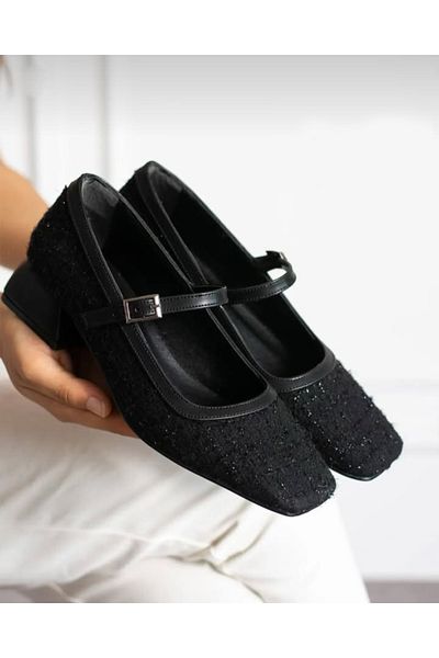 Everest Pantofi cu toc de damă din țesătură din tweed negru