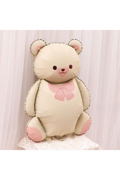 DOĞA PARTİ EVİ Caramel and Beige Large Bear-Shaped Foil Balloon - Stylish and Fun Decor