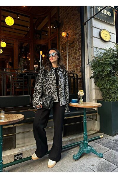 hot fashions Kadın Leopar Desenli Hırka