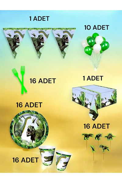 VibeHome Dinosaur Themed L Package for 16 People - Birthday Parties and Fun Events