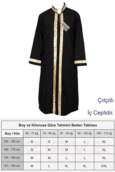 Hediyeleşin Cübbe, Sarı İşlemeli Cübbe, Sırmalı Cübbe, İmam Cübbesi - SİYAH