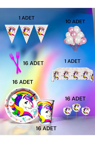 VibeHome Unicorn Themed L Pack for 16 - Birthday Party and Fun Events