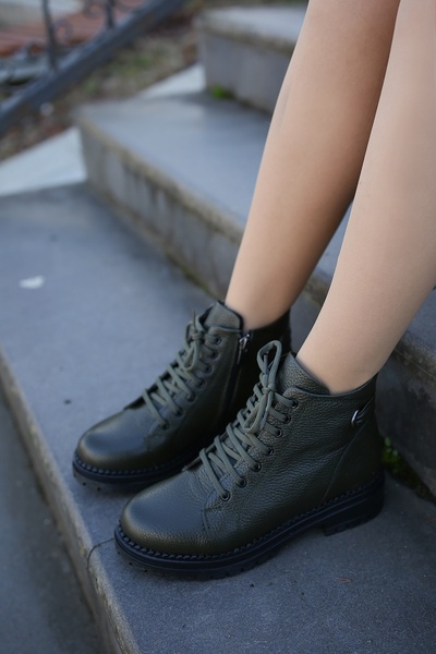 EREN SHOES BAG (ASTARA) Πραγματικό δέρμα, πράσινο, ρυθμιζόμενο με λεπτομέρεια με κορδόνια, με φερμουάρ, εσωτερικά ορθοπεδικά μποτάκια