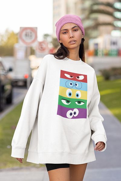 SEVBANO Cartoon Insiide Out Printed Unisex Oversize Reverse Face Sweatshirt