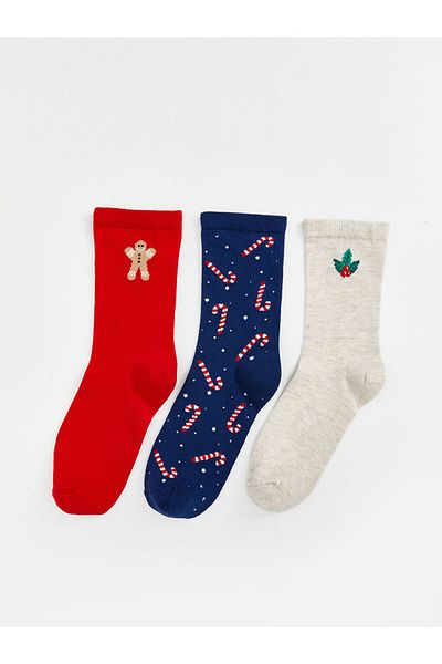 LC Waikiki Lcw Dream Red Christmas Themed Women's Socks 3 Pack