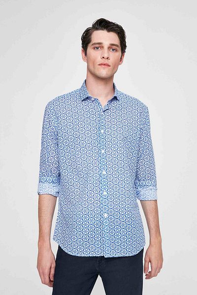 Twn Slim Fit Mavi Baskılı Vual Gömlek