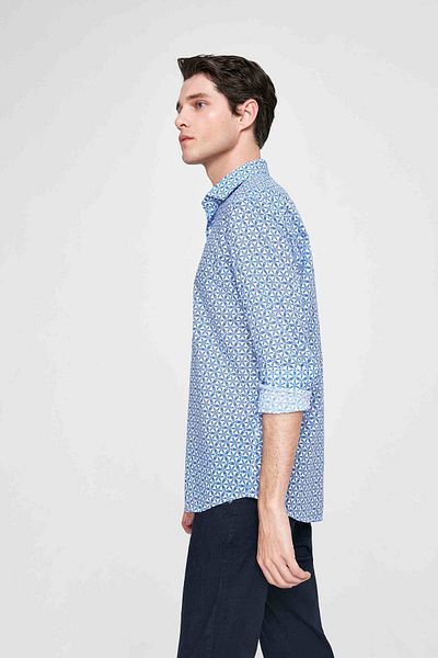 Twn Slim Fit Mavi Baskılı Vual Gömlek