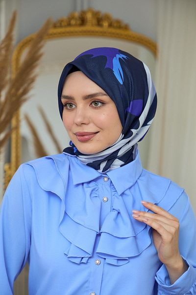 İpekhan Μαλακό κασκόλ Navy Blue Lilac Summer Sparkle Collection - 1189-03