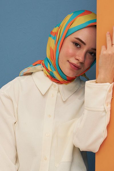 İpekhan Μοντέλο Twist Oil Green βαμβακερό κασκόλ βισκόζης