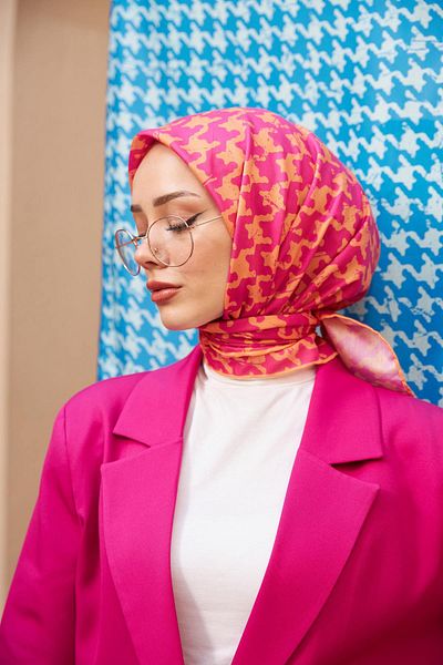 İpekhan Aura Houndstooth Soft Scarf Pink 1155-06